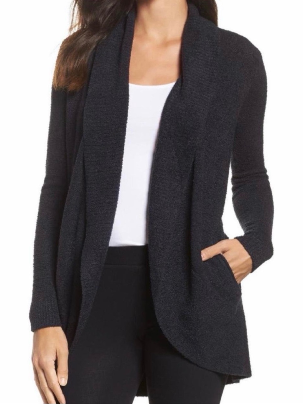 Barefoot Dreams CozyChic Lite Circle Cardigan Black Open Front Size Large